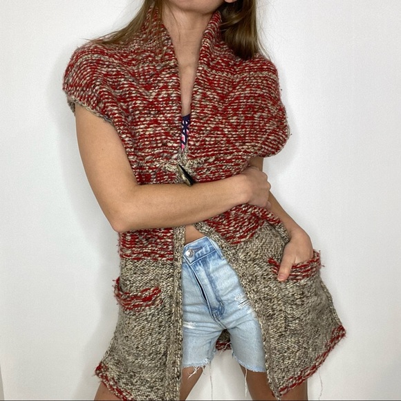 Wilfred Free one button tan red long open sleeveless cardigan small - Picture 2 of 9